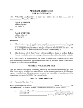OH Land Purchase Agreement 1 Picture of Ohio Purchase Agreement for Vacant Land