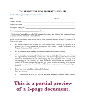 Texas T47 affidavit Picture of Texas T47 Residential Real Property Affidavit