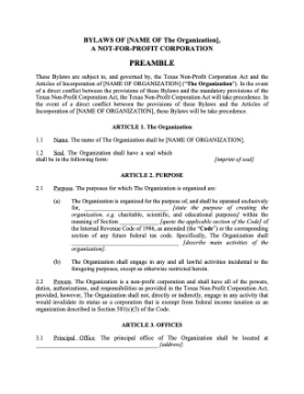Texas nonprofit bylaws Picture of Texas Bylaws of Non-Profit Corporation