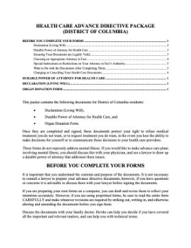 Show details for District of Columbia Advance Health Care Directive Package DC advance health care directive