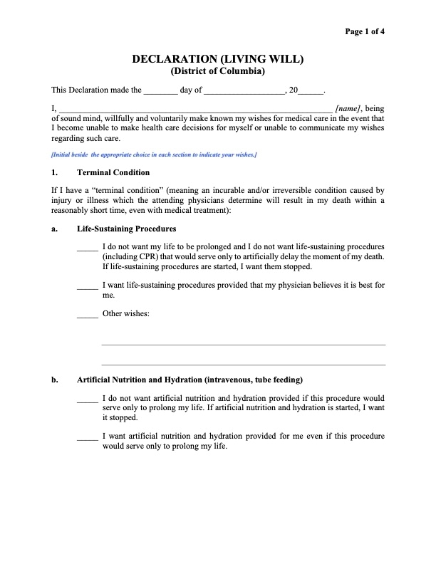 dc advance health care directive forms | MegaDox.com