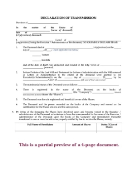 Canada Declaration for Transmission of Shares on Death Declaration of transmission of shares on death for Canadian companies