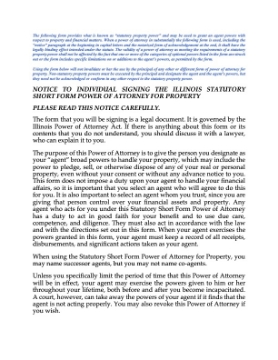 Show details for Illinois Statutory Short Form Power of Attorney for Property Illinois short form power of attorney for property