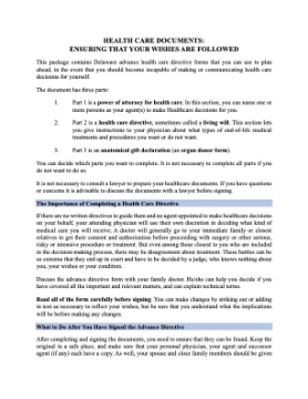 Delaware advance directive Picture of Delaware Advance Health Care Directive Forms