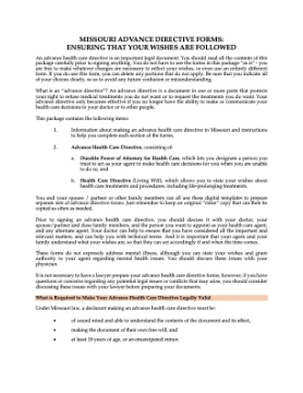 Show details for Missouri Advance Health Care Directive Forms Missouri advance health care directive