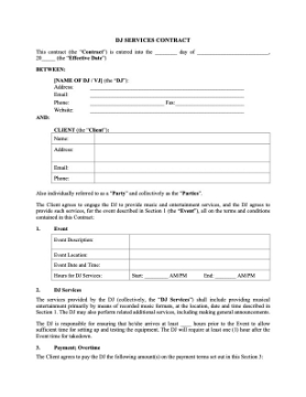 DJ services contract Picture of Disc Jockey (DJ) Services Contract