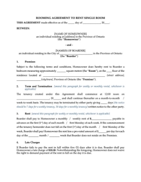 Show details for Ontario Rooming Agreement to Rent Single Room Picture of Ontario Rooming Agreement to Rent Single Room