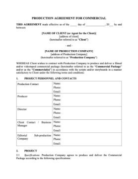 Production Agreement for Commercials Picture of Production Agreement for Commercials | USA