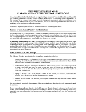 Alabama Advance Health Care Directive Advance health care directive for Alabama residents including power of attorney for health care and living will