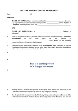 UK Mutual Nondisclosure Agreement Picture of Mutual Nondisclosure Agreement | UK