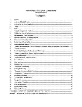 British Columbia Residential Lease-Tenancy Agreement British Columbia Residential Lease-Tenancy Agreement