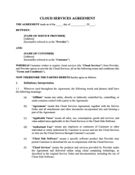 Show details for Cloud Services Agreement | USA Picture of Cloud Services Agreement | USA
