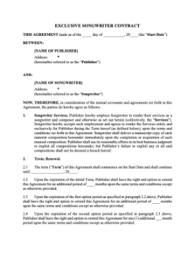 Show details for Exclusive Songwriting Contract Picture of Exclusive Songwriting Contract
