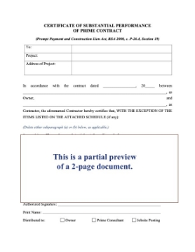 Alberta Certificate of Substantial Performance Alberta Certificate of Substantial Performance