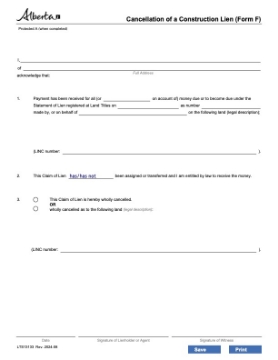 Alberta Cancellation of Construction Lien Alberta Cancellation of Construction Lien