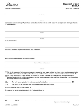 Alberta Statement of Lien Form Alberta Statement of Lien Form
