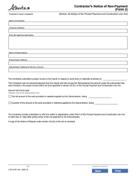 Alberta Contractor's Notice of Non-Payment Alberta Contractor's Notice of Non-Payment