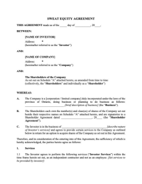 Ontario Sweat Equity Agreement Ontario Sweat Equity Agreement