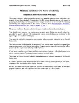 Show details for Montana Statutory Form Power of Attorney Picture of Montana Statutory Form Power of Attorney
