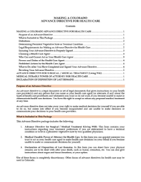 Show details for Colorado Advance Medical Directive Forms Picture of Colorado Advance Medical Directive Forms