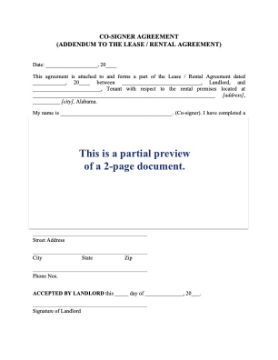 Alabama Lease Cosigner Agreement Alabama Lease Cosigner Agreement