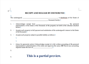 Receipt and Release by Beneficiary of Estate Receipt from beneficiary for property from estate