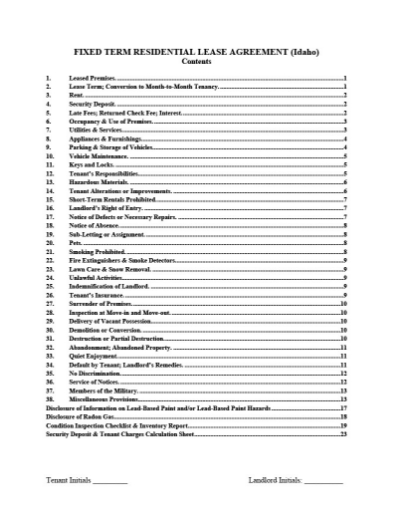 Residential lease agreement template for Idaho landlords