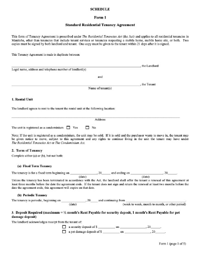 Manitoba tenancy agreement for residential rental premises