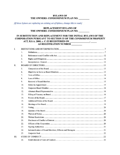 Set of template bylaws for Alberta condominium corporation