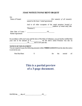 Arkansas 3-Day Notice to Pay Rent or Quit Arkansas 3-Day Notice to Pay Rent or Quit