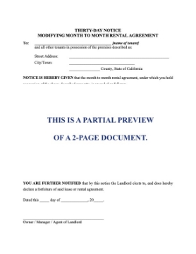 California 30-Day Notice Modifying Month-to-Month Rental Agreement California 30-Day Notice Modifying Month-to-Month Rental Agreement