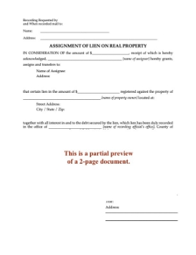 California Assignment of Lien on Real Property California Assignment of Lien on Real Property