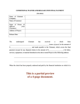 Alaska Conditional Waiver and Release of Lien on Final Payment Alaska Conditional Waiver and Release of Lien on Final Payment