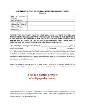 Alaska Conditional Waiver and Release of Lien - Progress Payment Alaska Conditional Waiver and Release of Lien - Progress Payment