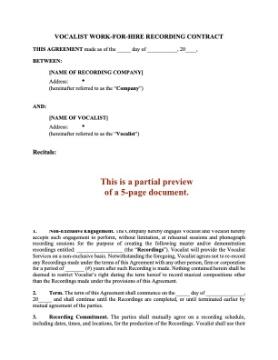 Vocalist Work-for-Hire Recording Contract Vocalist Work-for-Hire Recording Contract