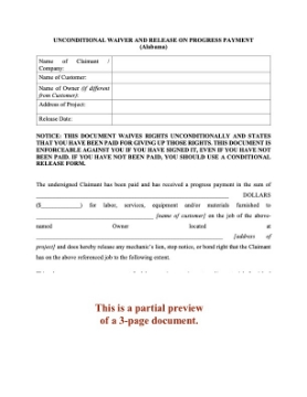 Alabama Unconditional Waiver and Release of Lien - Final Payment Alabama Unconditional Waiver and Release of Lien - Final Payment