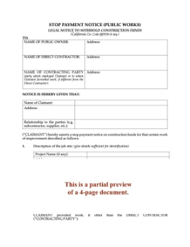 California Stop Payment Notice - Public Works California Stop Payment Notice - Public Works