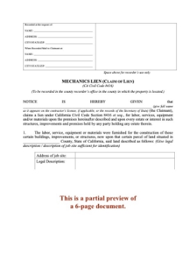 California Mechanics Lien / Claim of Lien Form California Mechanics Lien / Claim of Lien Form