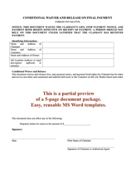 California Release and Waiver of Lien Forms Package California Release and Waiver of Lien Forms Package
