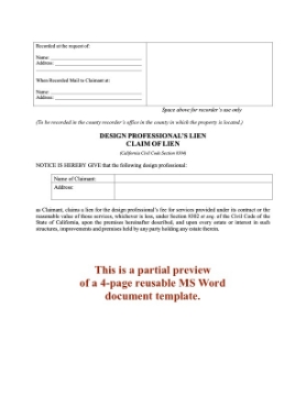 California Design Professional's Claim of Lien California Design Professional's Claim of Lien