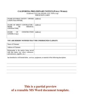 California Preliminary Notice - Public Works California Preliminary Notice - Public Works