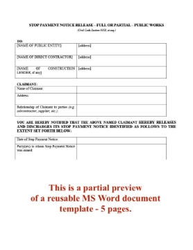 California Stop Payment Notice Release - Public Works California Stop Payment Notice Release - Public Works
