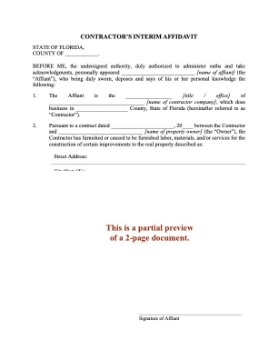 Florida Interim Affidavit of Contractor Florida Interim Affidavit of Contractor