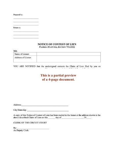 Picture of Florida Notice of Contest of Lien
