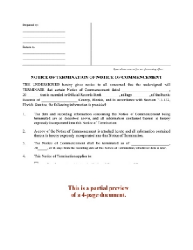 Florida Notice of Termination of Notice of Commencement Florida Notice of Termination of Notice of Commencement