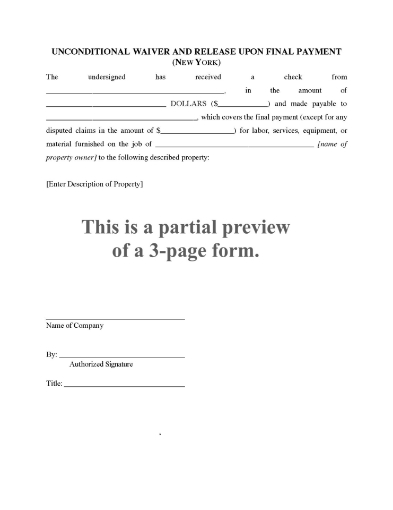 New York Unconditional Lien Waiver and Release on Final Payment