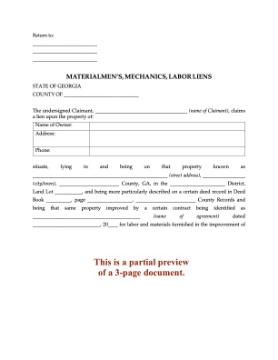 Georgia Materialmen's, Mechanics, Labor Lien Georgia Materialmen's, Mechanics, Labor Lien