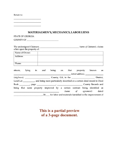 Georgia Materialmen's, Mechanics, Labor Lien