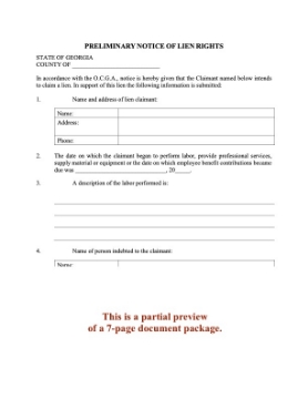 Georgia Preliminary Notice of Lien Rights Georgia Preliminary Notice of Lien Rights