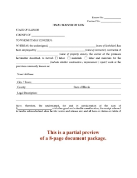 Illinois Lien Waiver Forms Package Illinois Lien Waiver Forms Package